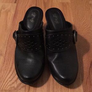 Women’s black clogs, Sofft brand
